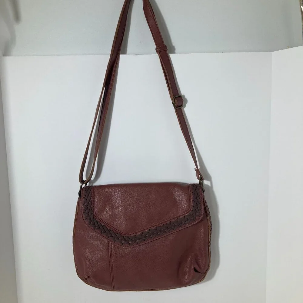 Womens Vegan Leather Chala Braided Boho Crossbody Purse Mauve Brown‎ 9 x 11